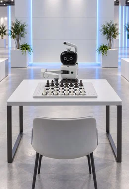 Готовая зона с Роботом-шахматистом, столом и стулом для игрока
